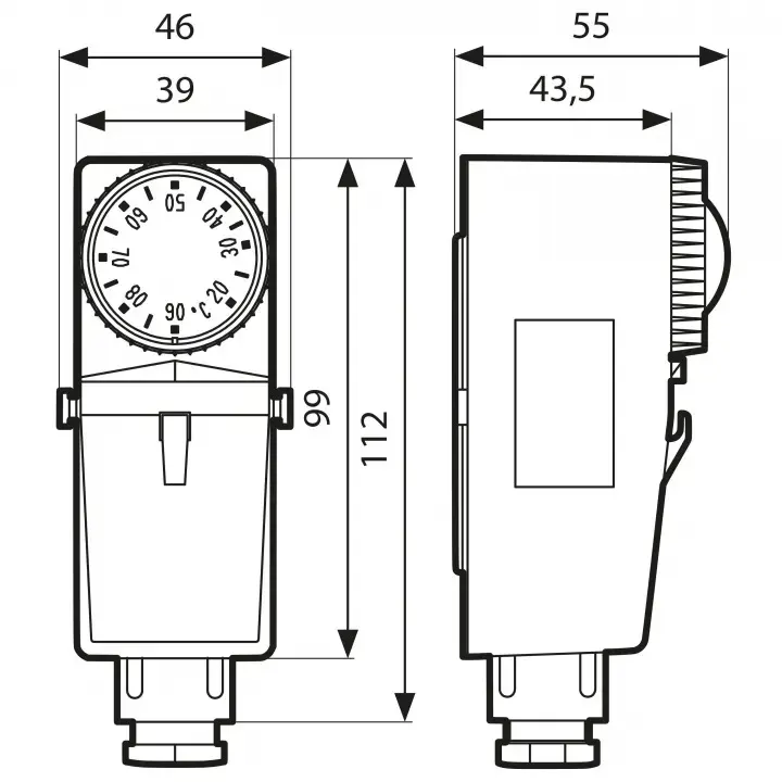Termostat przylgowy BRC, 20÷90°C, nastawa zewnętrzna - budowa